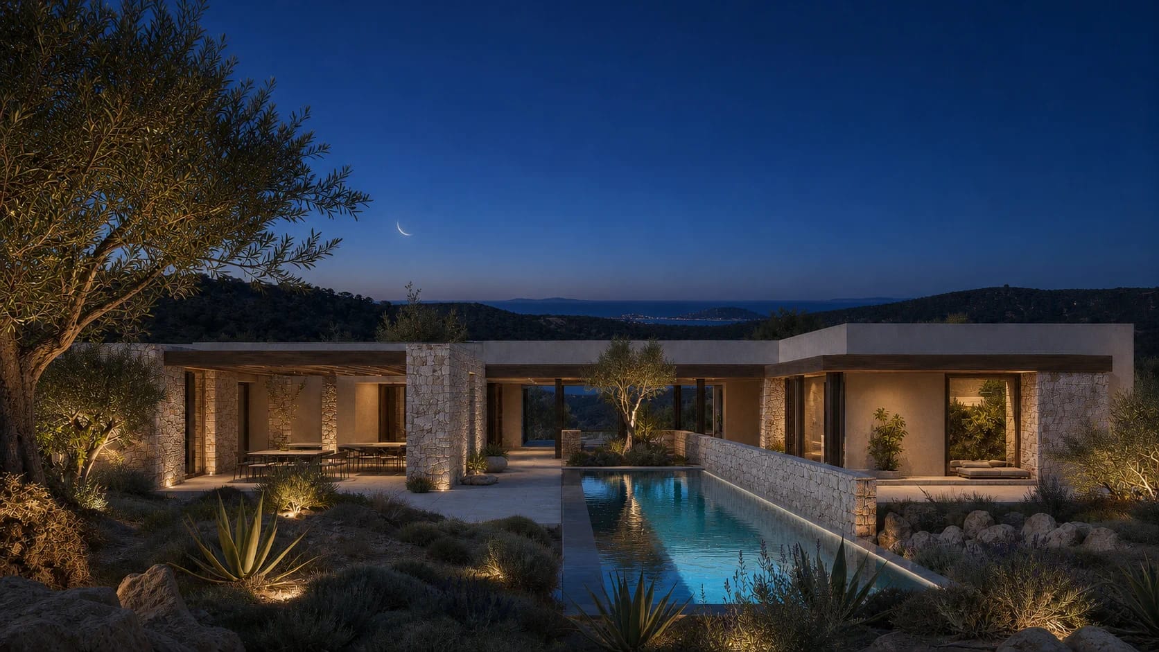 Akdeniz Avlu Villa — ليل